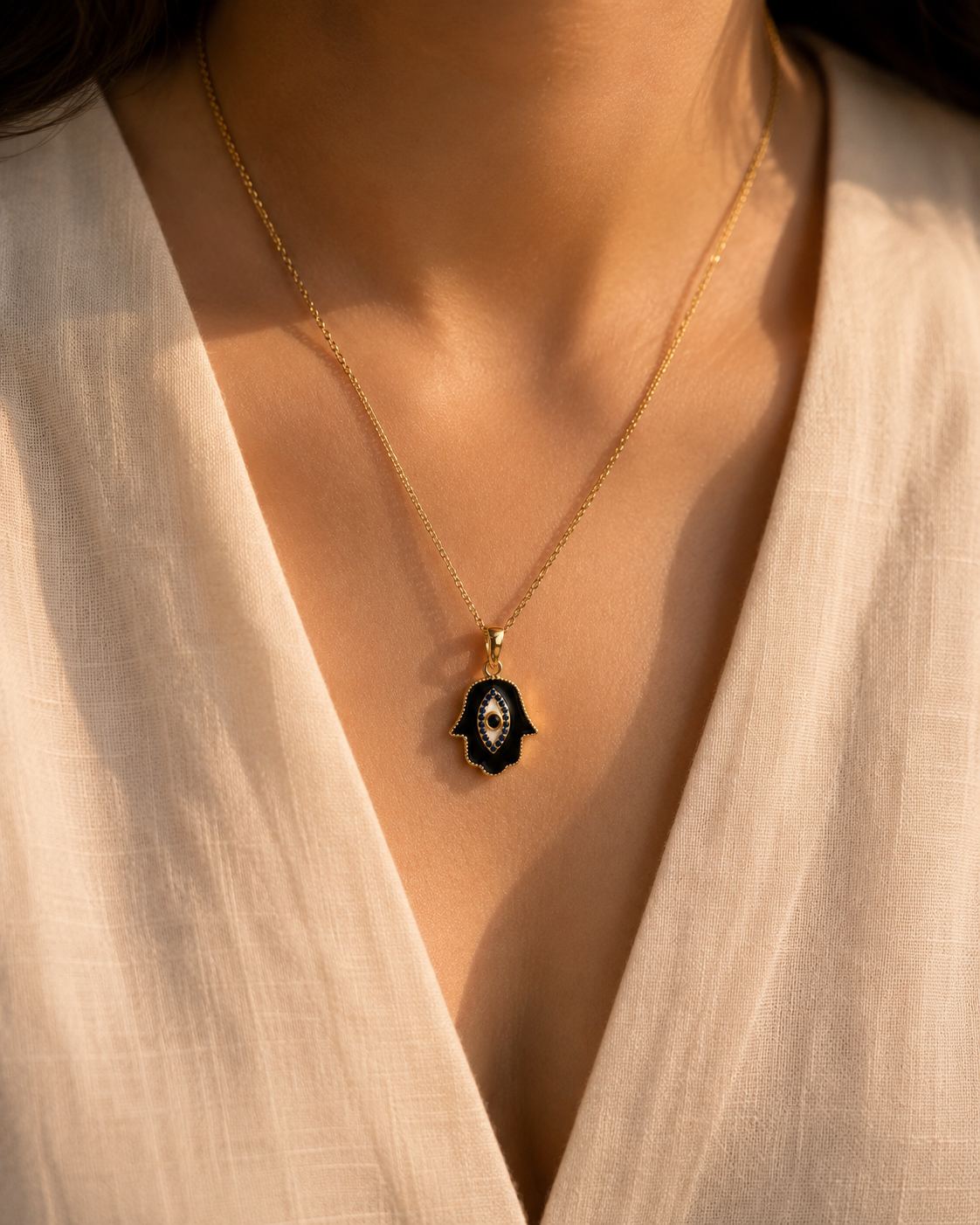 Evil Eye Hamsa Necklace | 18K Gold Plated Waterproof Pendant
