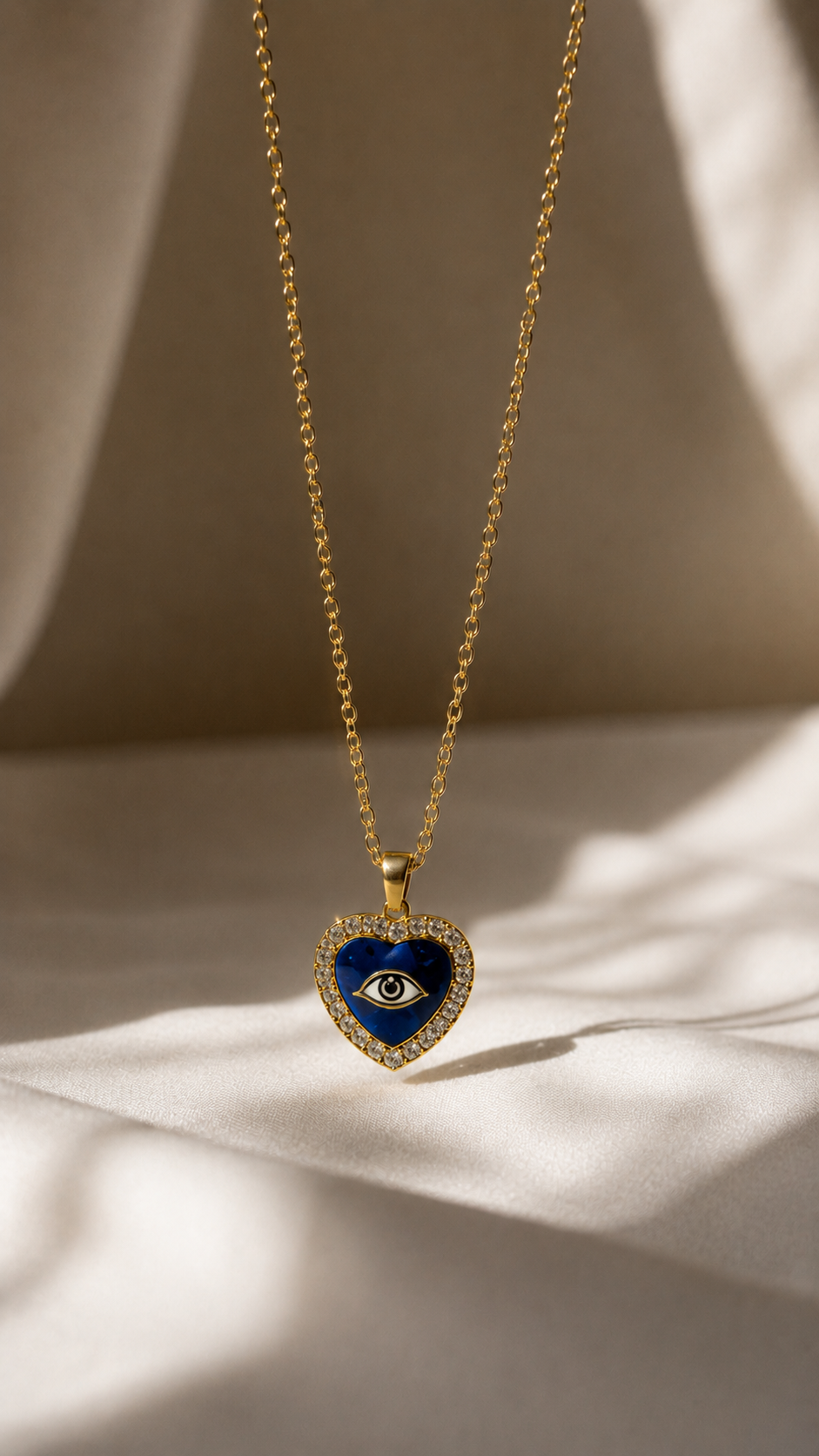 Blue Evil Eye Heart Necklace | 18K Gold Plated Waterproof Pendant