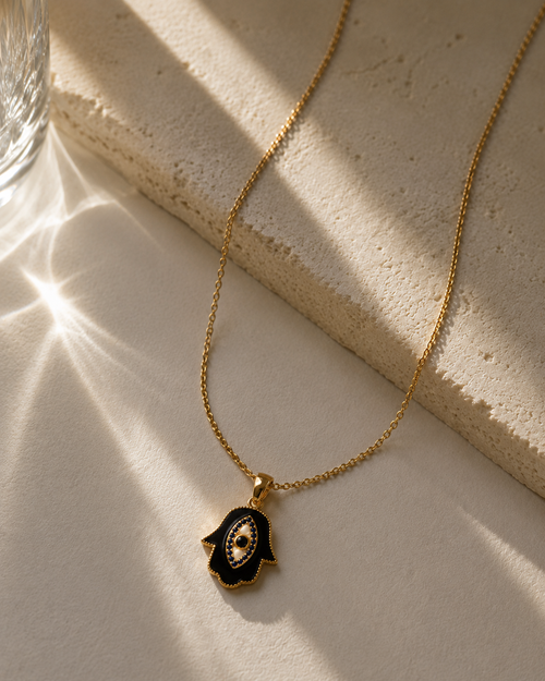 Evil Eye Hamsa Necklace | 18K Gold Plated Waterproof Pendant