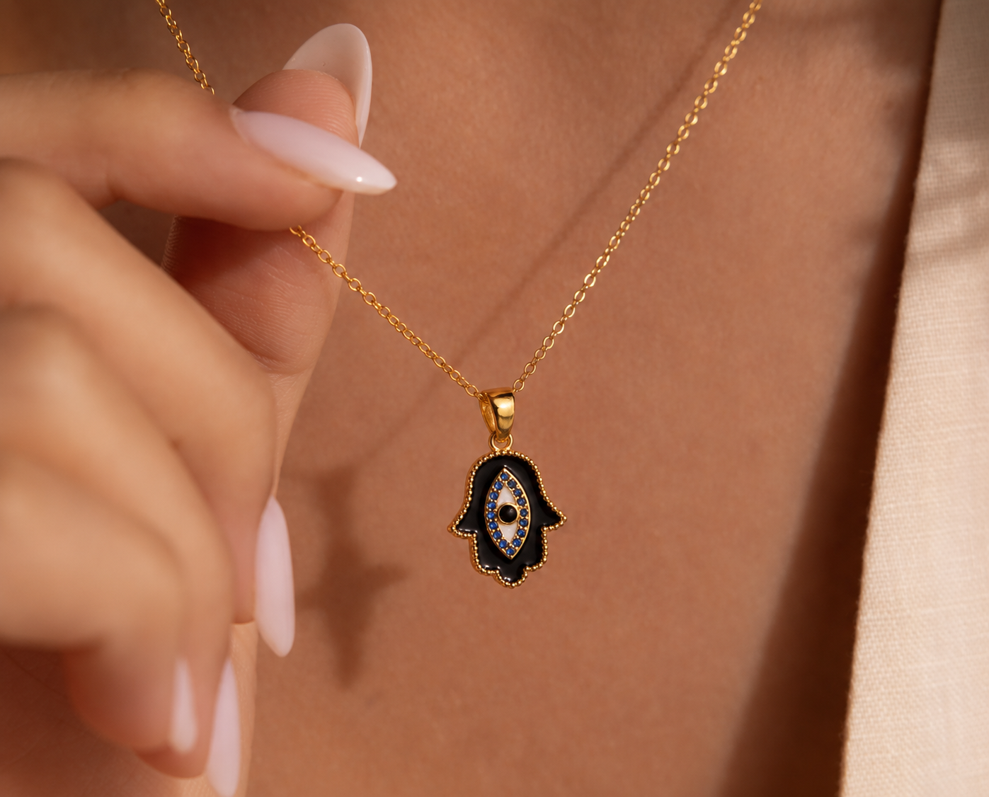 Evil Eye Hamsa Necklace | 18K Gold Plated Waterproof Pendant