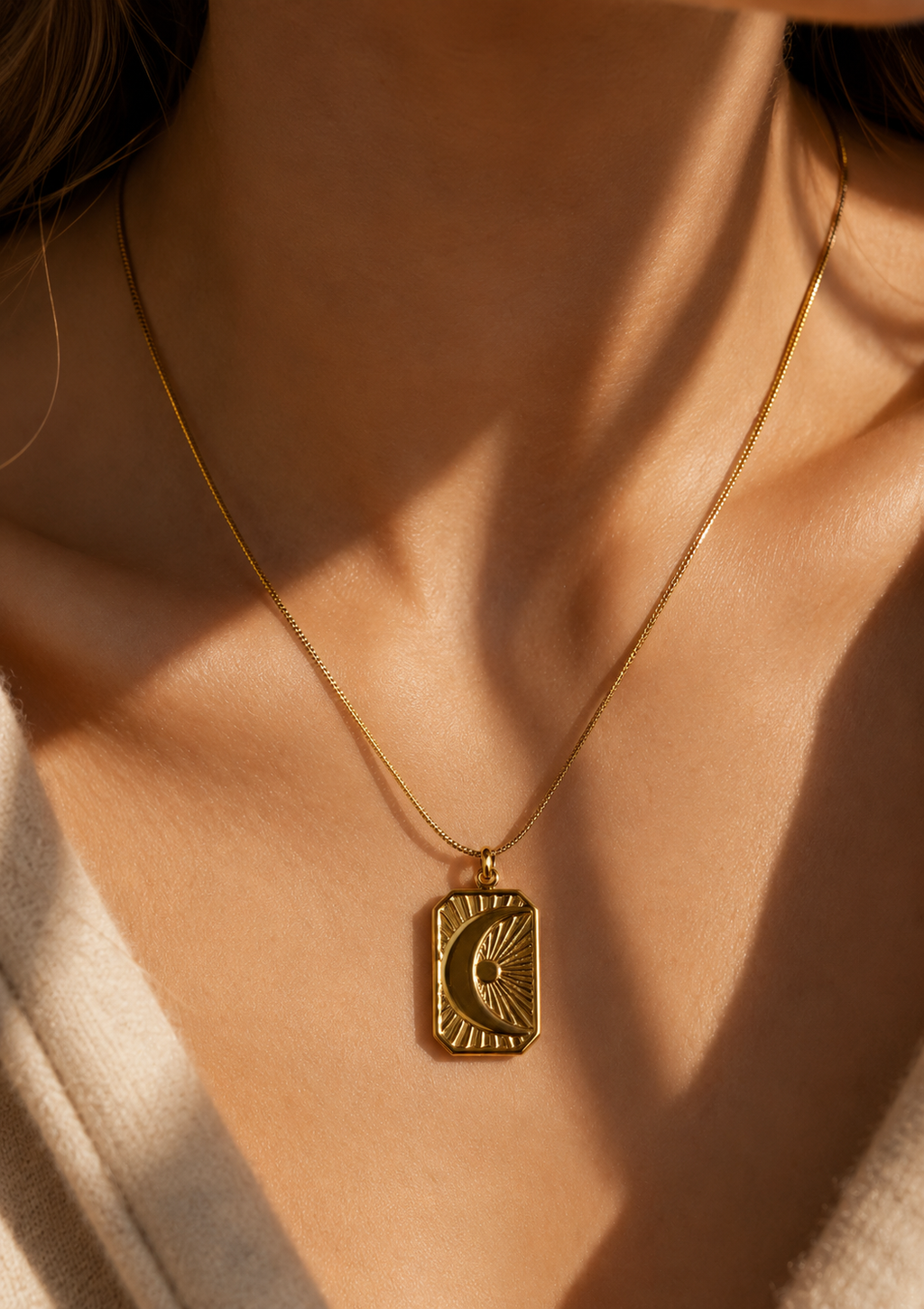 Celestial Moon Pendant Necklace | 18K Gold Plated Waterproof Necklace