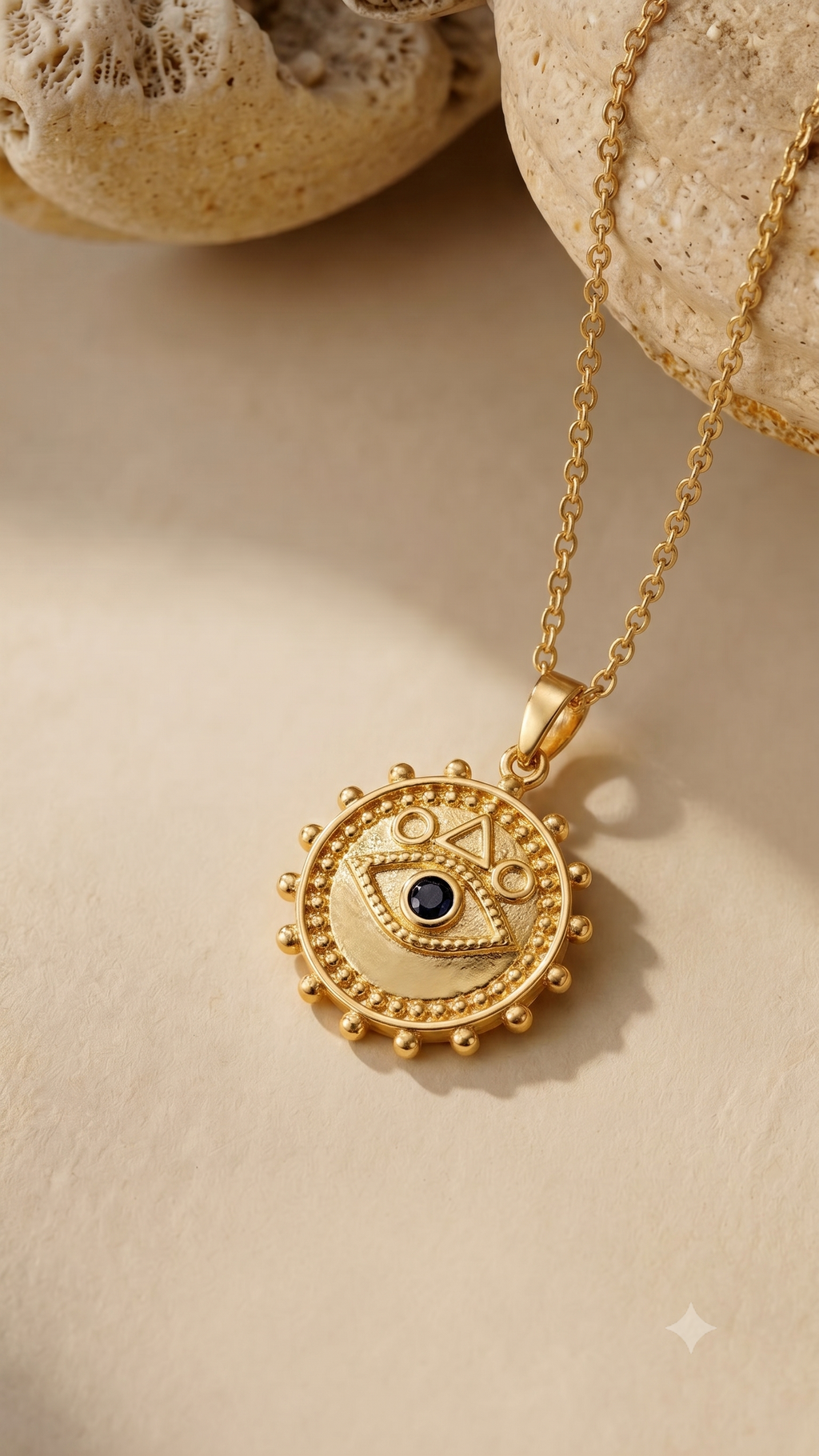 Evil Eye Medallion Necklace | 18K Gold Plated Waterproof Pendant
