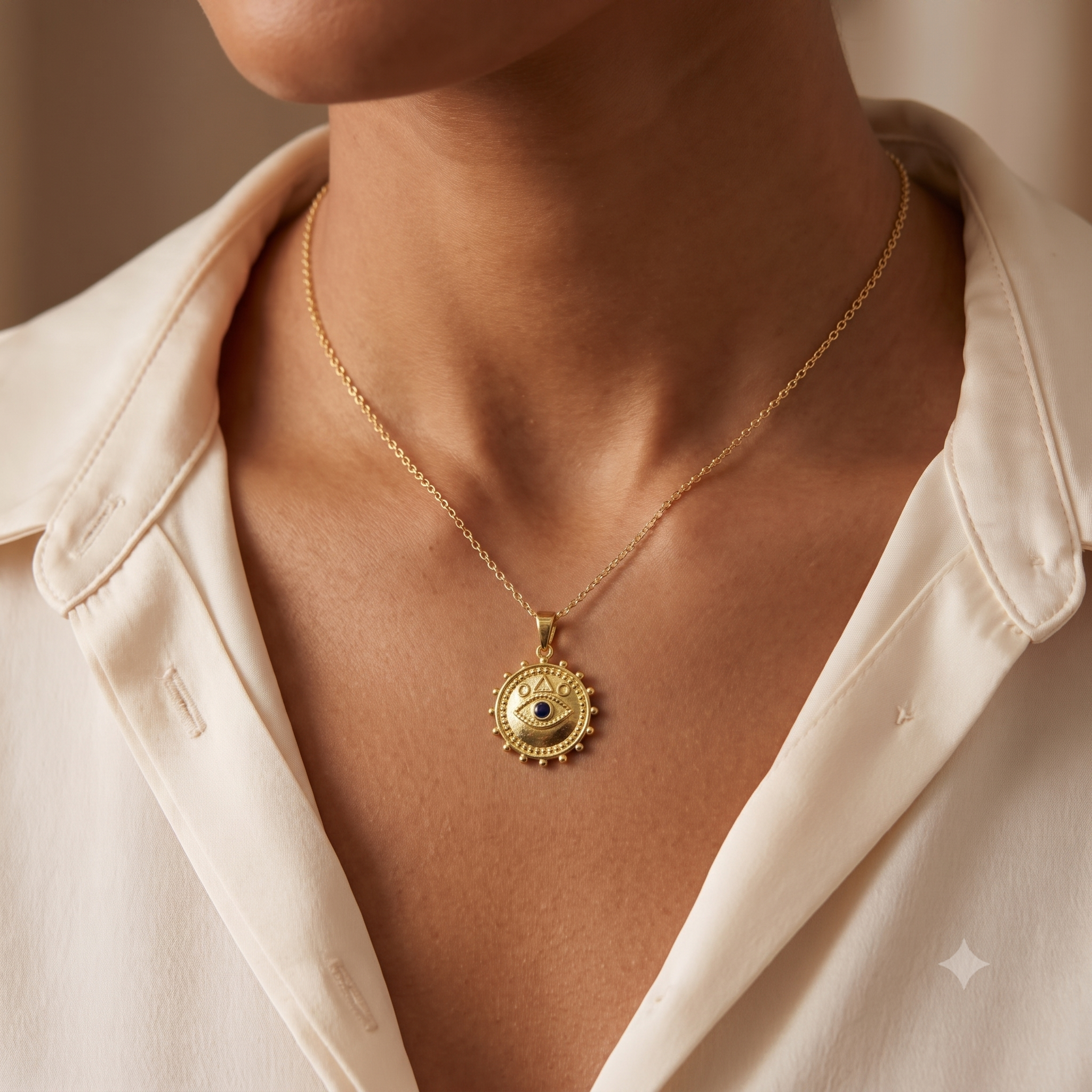 Evil Eye Medallion Necklace | 18K Gold Plated Waterproof Pendant