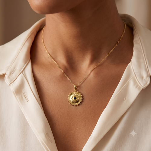 Evil Eye Medallion Necklace | 18K Gold Plated Waterproof Pendant